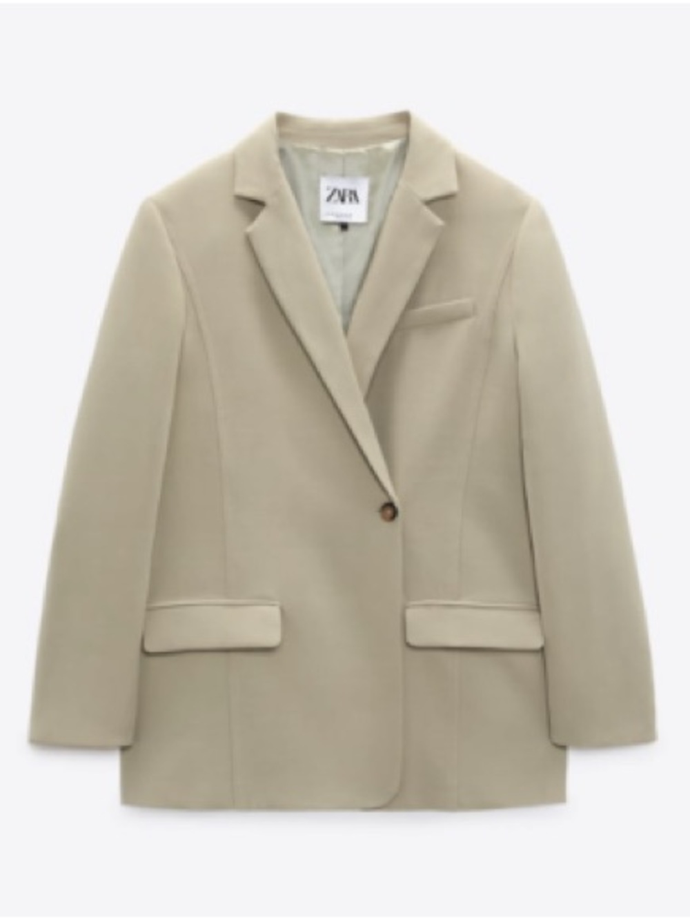 Zara Beige Single-Button Tailored Blazer